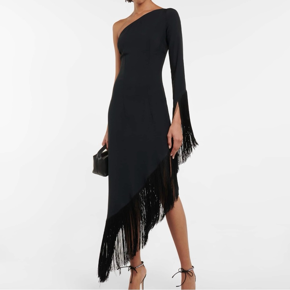 Taller Marmo Aventador Fringed One-Shouldered Midi Dress